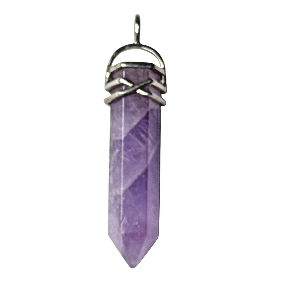 Vintage 925 Sterling Silver Amethyst Crystal Point Pendant 2¼" Purple 90s Boho